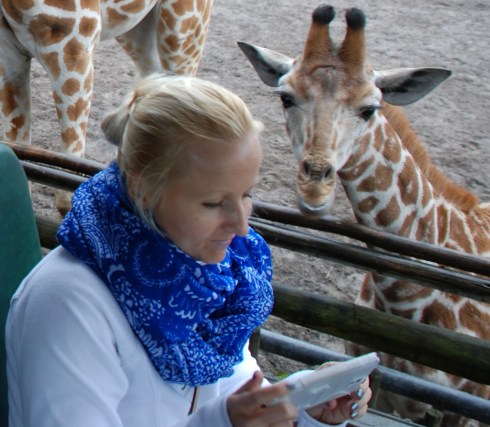 Even baby giraffe needs to check her Facebook